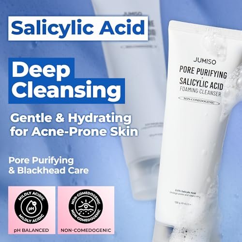 JUMISO Salicylic Acid 0.5% BHA Foaming Cleanser with Blue Clay – Low pH, Fragrance-Free Face Wash for Oily & Acne-Prone Skin – Blackhead & Pore Care, Non-Comedogenic, 4.23 oz Avelisse