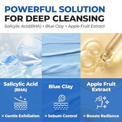JUMISO Salicylic Acid 0.5% BHA Foaming Cleanser with Blue Clay – Low pH, Fragrance-Free Face Wash for Oily & Acne-Prone Skin – Blackhead & Pore Care, Non-Comedogenic, 4.23 oz Avelisse