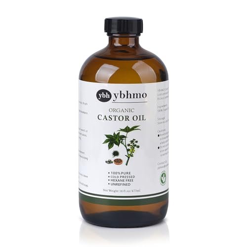 YBHMO Cold Pressed Castor Oil Organic Glass Bottle (16 Fl Oz) - 100% Pure, Hexane Free for Hair Growth, Castor Oil Packs & Body Moisturizer Avelisse