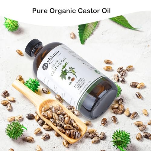 YBHMO Cold Pressed Castor Oil Organic Glass Bottle (16 Fl Oz) - 100% Pure, Hexane Free for Hair Growth, Castor Oil Packs & Body Moisturizer Avelisse
