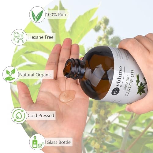 YBHMO Cold Pressed Castor Oil Organic Glass Bottle (16 Fl Oz) - 100% Pure, Hexane Free for Hair Growth, Castor Oil Packs & Body Moisturizer Avelisse