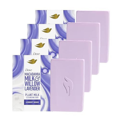 Dove Plant Milk Cleansing Bar Soap Macadamia Milk & Willow Lavender Serenity Seeker 4 Count – Gentle Moisturizing Cleanser for Sensitive Skin, Sulfate-Free, Paraben-Free, 98% Biodegradable Avelisse