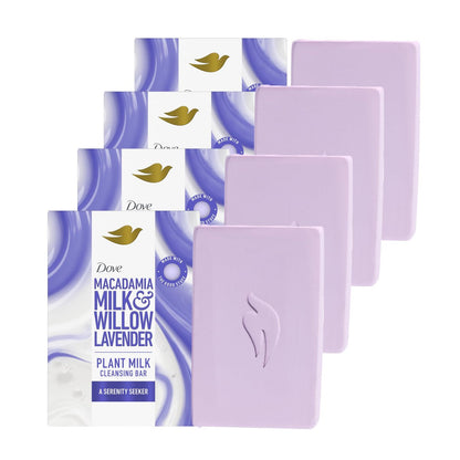 Dove Plant Milk Cleansing Bar Soap Macadamia Milk & Willow Lavender Serenity Seeker 4 Count – Gentle Moisturizing Cleanser for Sensitive Skin, Sulfate-Free, Paraben-Free, 98% Biodegradable Avelisse