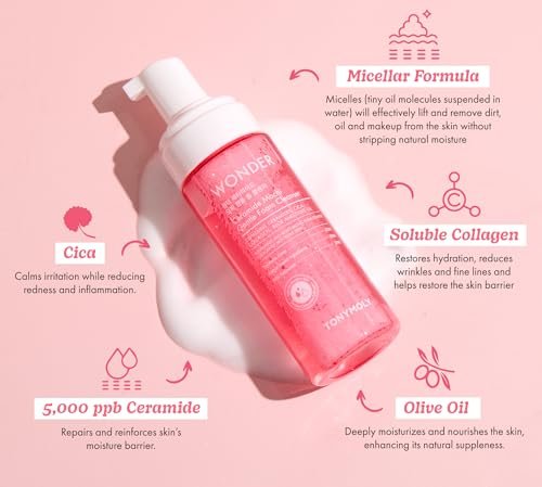 TONYMOLY Wonder Ceramide Mochi Micellar Foam Cleanser – Gentle Korean Face Wash with Ceramides, Cica & Aloe – Hydrating Daily Cleanser for All Skin Types Avelisse