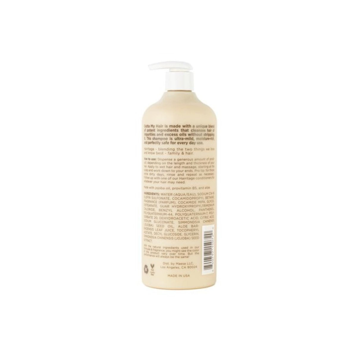 Hairitage Outta My Hair Gentle Daily Hydrating and Moisturizing Shampoo for Dry Hair with Jojoba Oil + Aloe Vera - Ultra-Mild + Moisture-Rich, 21 fl. oz. Avelisse