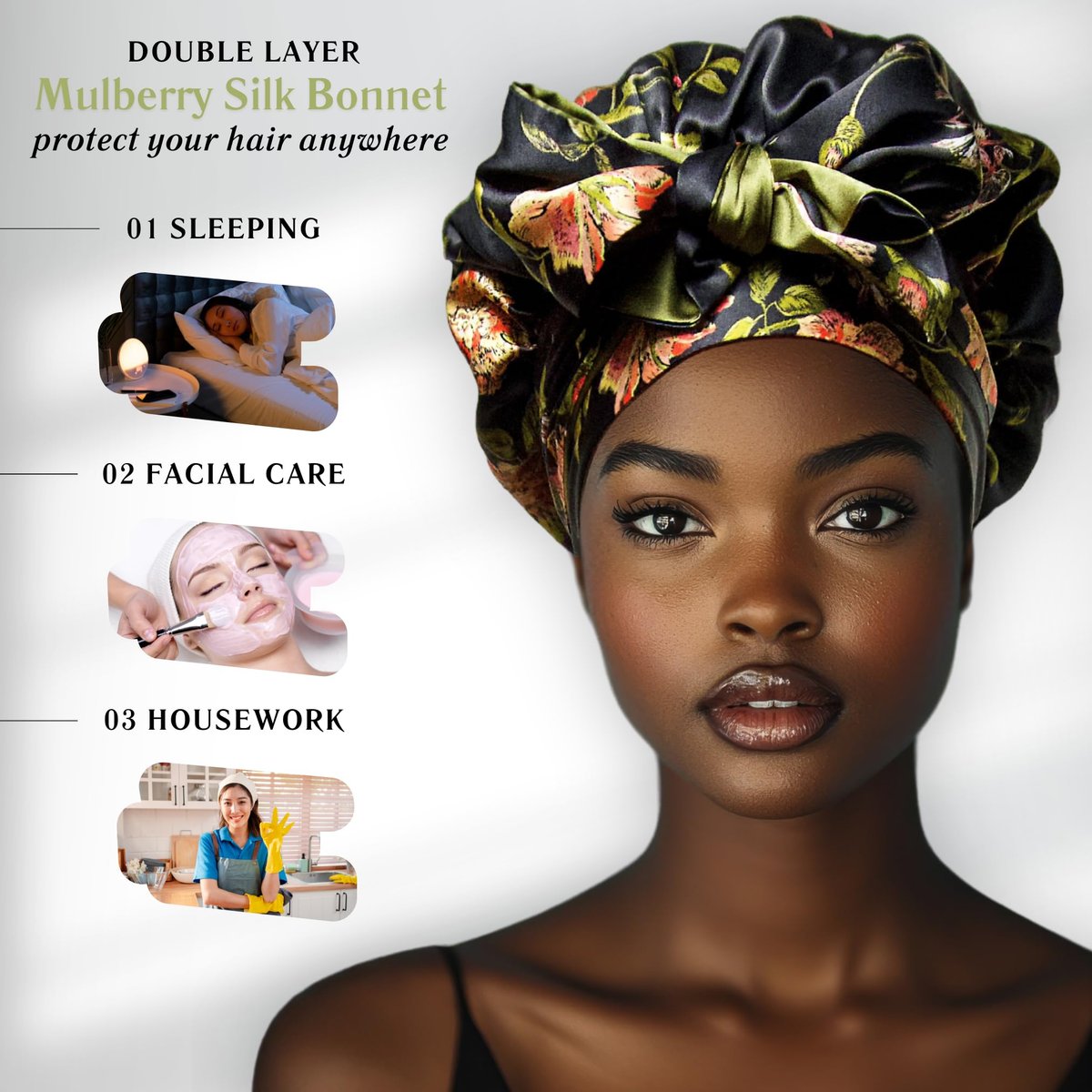 Wild Rose 100% Pure Mulberry Silk Hair Bonnet - Reversible Wonder Loop with Ties for Curly Hair - Handmade in USA Avelisse