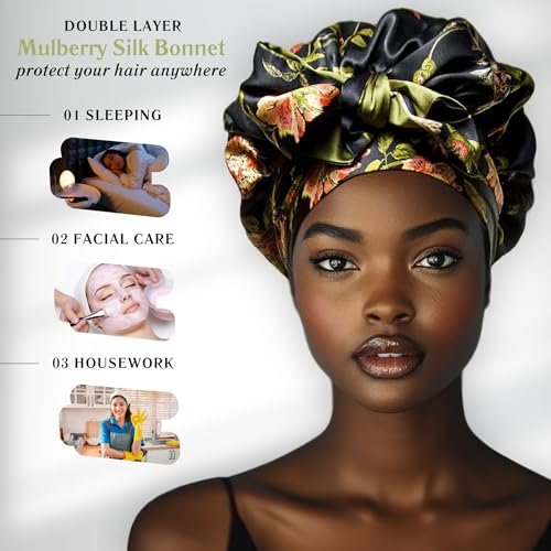 Wild Rose 100% Pure Mulberry Silk Hair Bonnet - Reversible Wonder Loop with Ties for Curly Hair - Handmade in USA Avelisse