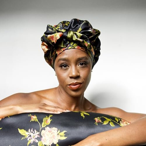 Wild Rose 100% Pure Mulberry Silk Hair Bonnet - Reversible Wonder Loop with Ties for Curly Hair - Handmade in USA Avelisse