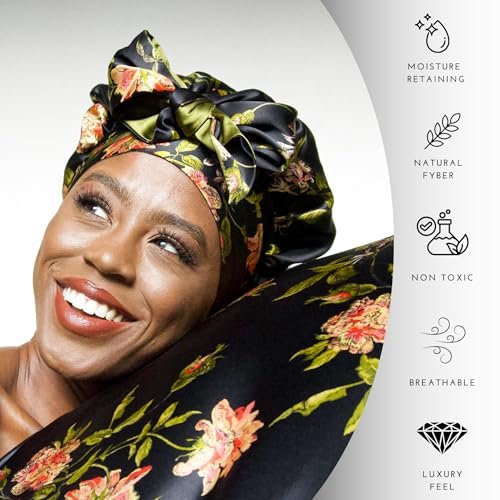 Wild Rose 100% Pure Mulberry Silk Hair Bonnet - Reversible Wonder Loop with Ties for Curly Hair - Handmade in USA Avelisse
