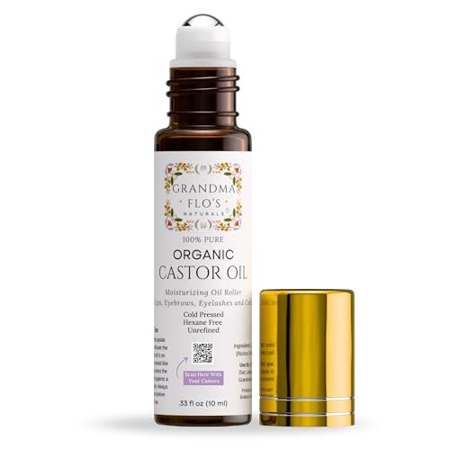 Grandma Flo's Naturals Pure Organic Castor Oil Roll On - Cold Pressed, Hexane Free, Unrefined Glass Bottle for Lips, Eyebrows, Under Eyes, Eyelashes & Cuticles - Travel Size 10ml Avelisse