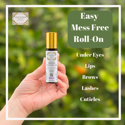 Grandma Flo's Naturals Pure Organic Castor Oil Roll On - Cold Pressed, Hexane Free, Unrefined Glass Bottle for Lips, Eyebrows, Under Eyes, Eyelashes & Cuticles - Travel Size 10ml Avelisse