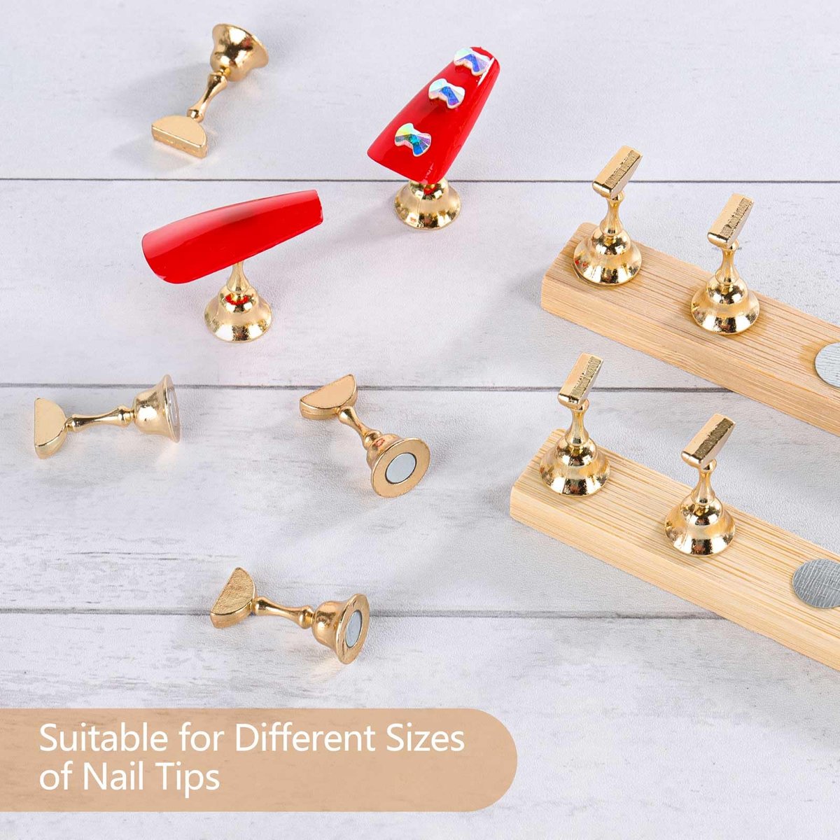 Tbestmax 4 Sets Nail Stand for Press on Magnetic Nail Tip Holder - Wood Fake Nail Display Stand - görsel 9