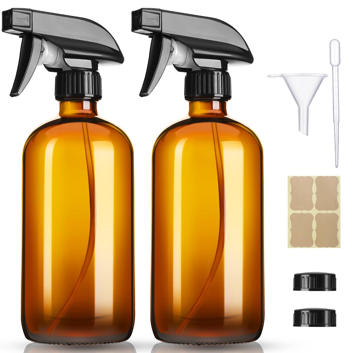 GIVAMEIHF 16oz Amber Glass Spray Bottles, 2 Pack Refillable Empty Bottles with Adjustable Nozzle for Essential Oils, Cleaning, Pets, Hair Mister - görsel 2