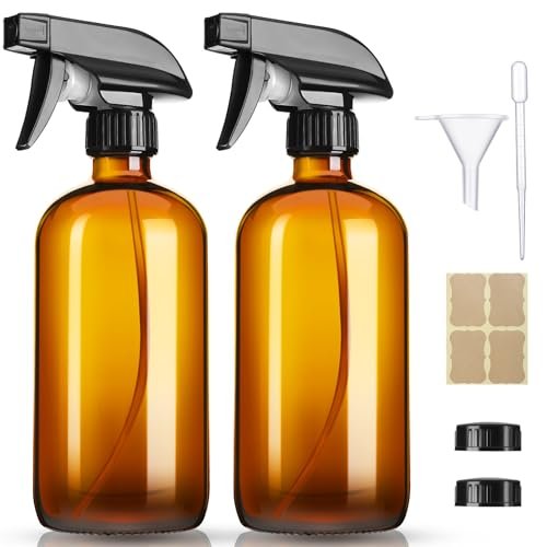 GIVAMEIHF 16oz Amber Glass Spray Bottles, 2 Pack Refillable Empty Bottles with Adjustable Nozzle for Essential Oils, Cleaning, Pets, Hair Mister - görsel 1