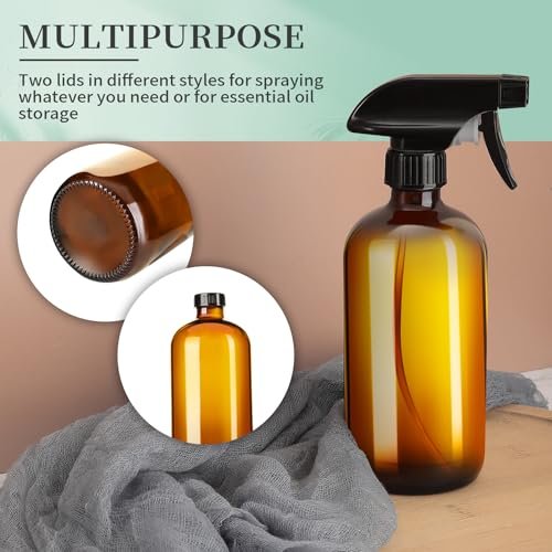 GIVAMEIHF 16oz Amber Glass Spray Bottles, 2 Pack Refillable Empty Bottles with Adjustable Nozzle for Essential Oils, Cleaning, Pets, Hair Mister - görsel 11