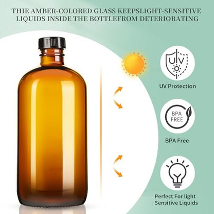 GIVAMEIHF 16oz Amber Glass Spray Bottles, 2 Pack Refillable Empty Bottles with Adjustable Nozzle for Essential Oils, Cleaning, Pets, Hair Mister