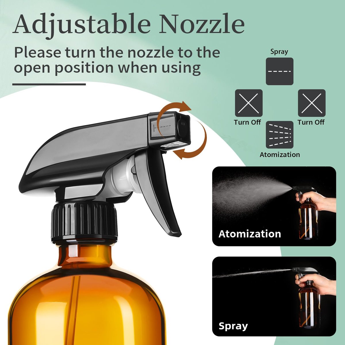 GIVAMEIHF 16oz Amber Glass Spray Bottles, 2 Pack Refillable Empty Bottles with Adjustable Nozzle for Essential Oils, Cleaning, Pets, Hair Mister - görsel 8