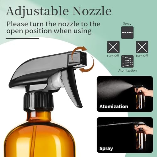 GIVAMEIHF 16oz Amber Glass Spray Bottles, 2 Pack Refillable Empty Bottles with Adjustable Nozzle for Essential Oils, Cleaning, Pets, Hair Mister - görsel 7
