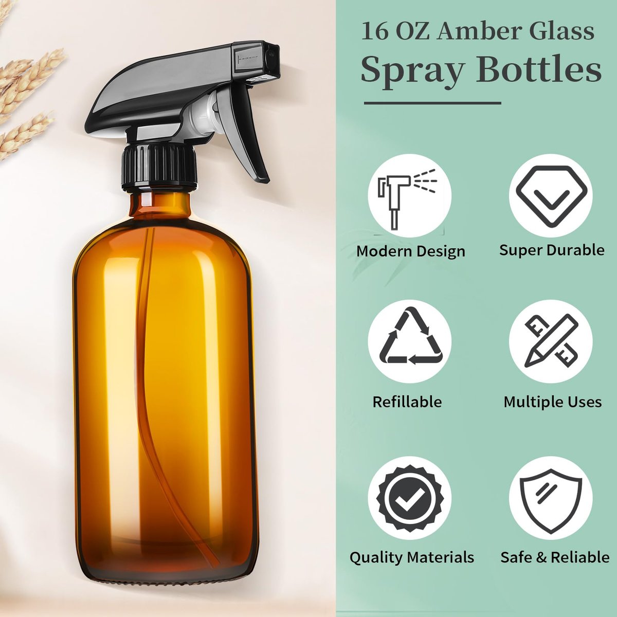 GIVAMEIHF 16oz Amber Glass Spray Bottle – Refillable, Adjustable Nozzle, Multipurpose for Essential Oils, Cleaning, Pets, Hair Mister - görsel 14