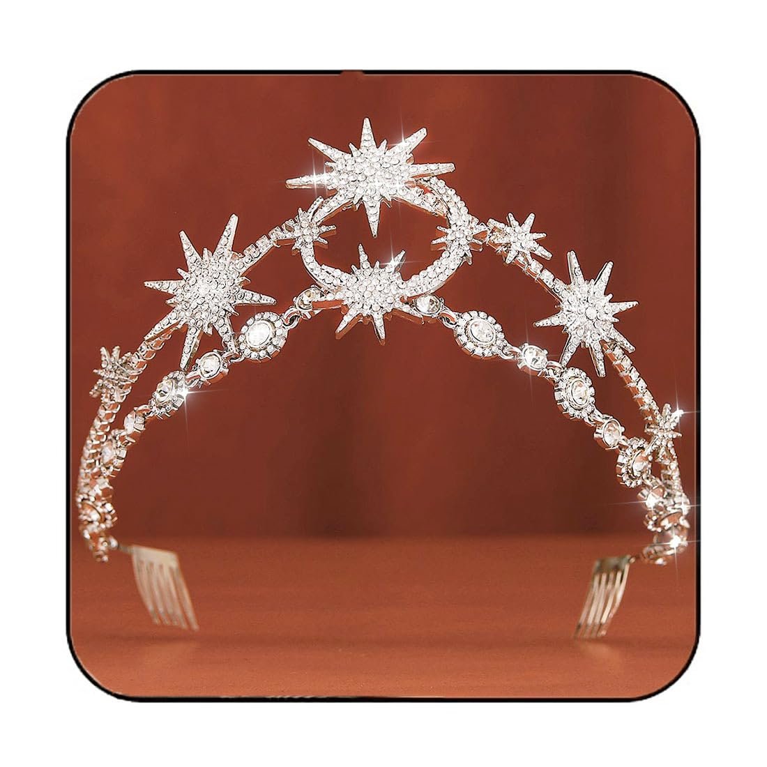 GORTIN Star Moon Crown Silver Bride Wedding Headband Rhinestone Tiara Goddess Headpiece Bridal Hair Accessories for Women - görsel 1