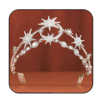 GORTIN Star Moon Crown Silver Bride Wedding Headband Rhinestone Tiara Goddess Headpiece Bridal Hair Accessories for Women