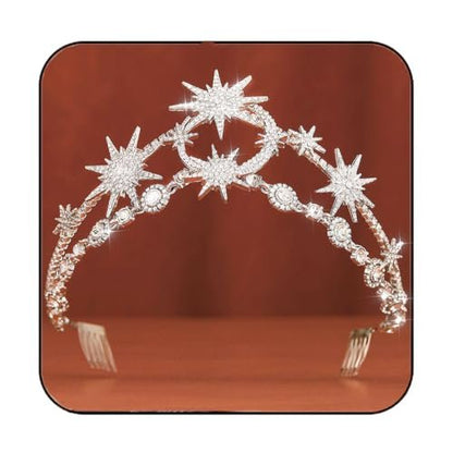 GORTIN Star Moon Crown Silver Bride Wedding Headband Rhinestone Tiara Goddess Headpiece Bridal Hair Accessories for Women