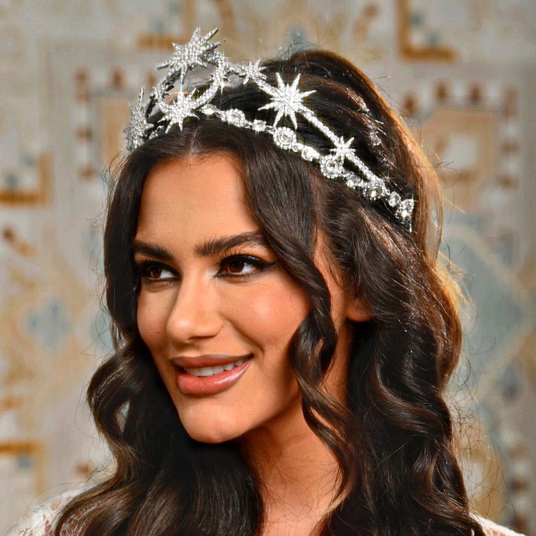GORTIN Star Moon Crown Silver Bride Wedding Headband Rhinestone Tiara Goddess Headpiece Bridal Hair Accessories for Women - görsel 3