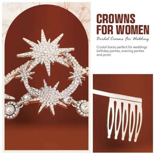 GORTIN Star Moon Crown Silver Bride Wedding Headband Rhinestone Tiara Goddess Headpiece Bridal Hair Accessories for Women - görsel 12
