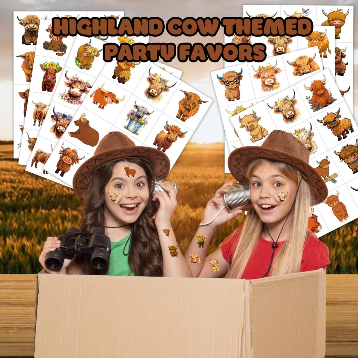 96-Piece Highland Cow Print Pre-Cut Temporary Tattoos – Themed Birthday Party Decorations, Favors, and Gifts for Kids, Boys, Girls, Classroom Prizes - görsel 4
