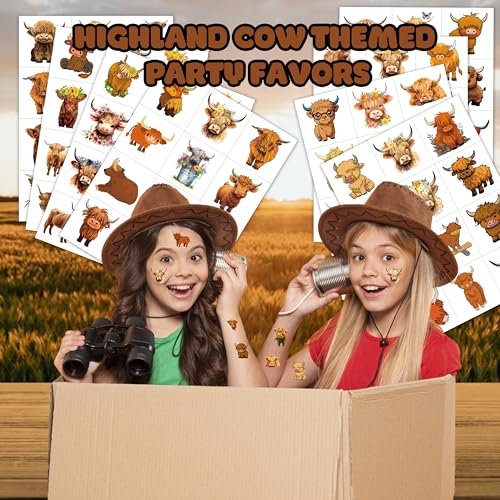 96-Piece Highland Cow Print Pre-Cut Temporary Tattoos – Themed Birthday Party Decorations, Favors, and Gifts for Kids, Boys, Girls, Classroom Prizes - görsel 3