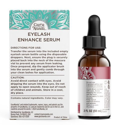 GuruNanda Natural Castor Oil Eyelash Enhance Serum with Rosemary Oil – Brush Applicator & 5 Pipettes, 2 Fl Oz