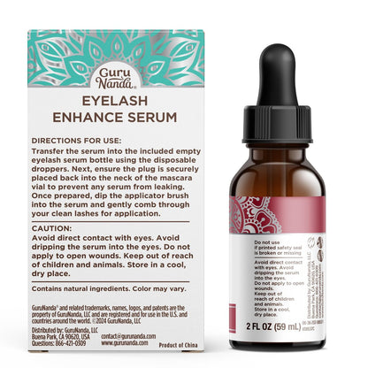 GuruNanda Natural Castor Oil Eyelash Enhance Serum with Rosemary Oil – Brush Applicator & 5 Pipettes, 2 Fl Oz