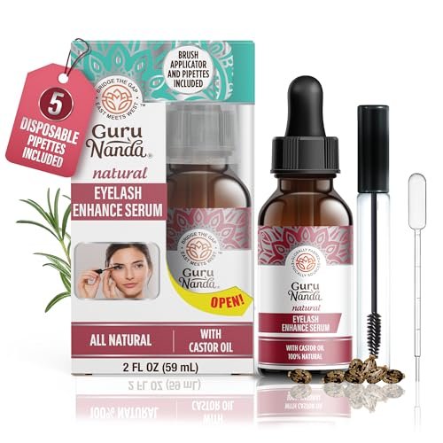 GuruNanda Natural Castor Oil Eyelash Enhance Serum with Rosemary Oil – Brush Applicator & 5 Pipettes, 2 Fl Oz - görsel 2