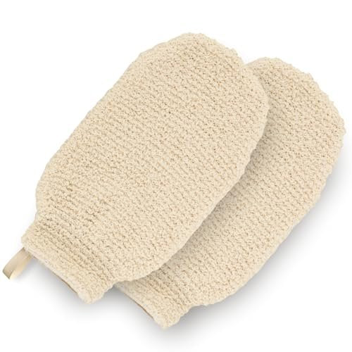 GUARD&MARINE Natural Hemp Shower Mitts – Exfoliating Bath Gloves for Men & Women, Set of 2 Washcloths, Soft Loofah Mittens for Body Scrub & Cleansing - görsel 2