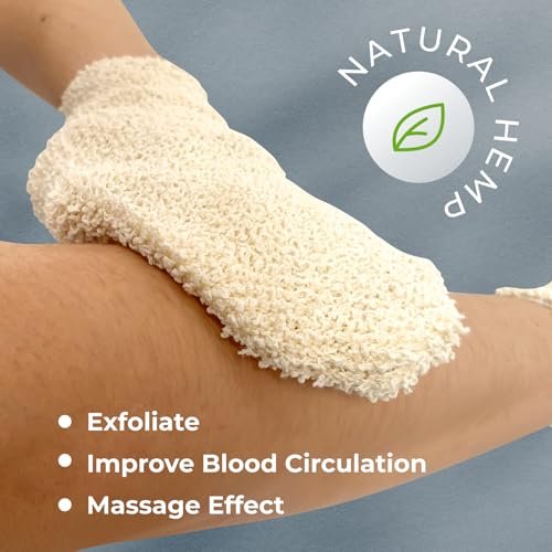 GUARD&MARINE Natural Hemp Shower Mitts – Exfoliating Bath Gloves for Men & Women, Set of 2 Washcloths, Soft Loofah Mittens for Body Scrub & Cleansing - görsel 6