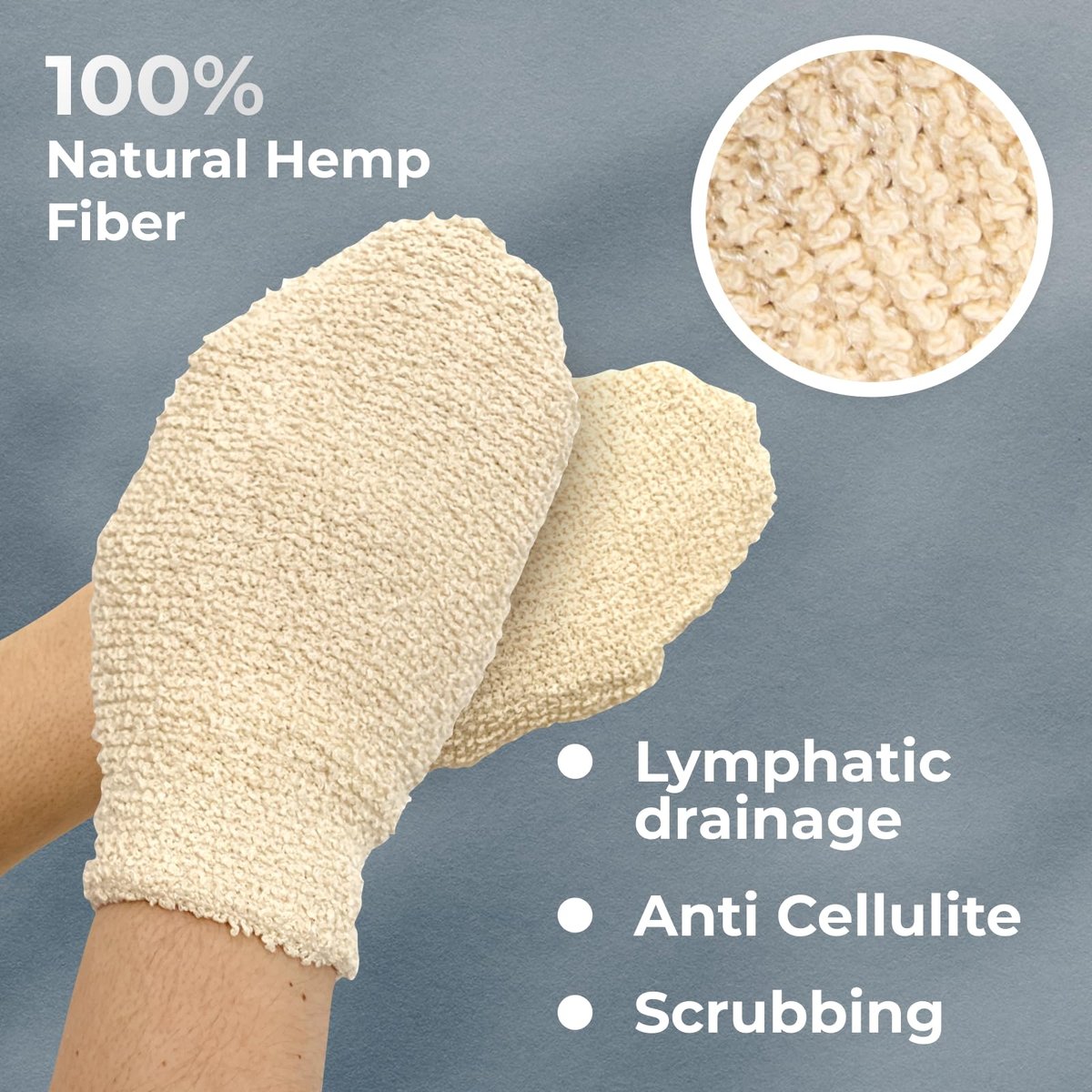 GUARD&MARINE Natural Hemp Shower Mitts – Exfoliating Bath Gloves for Men & Women, Set of 2 Washcloths, Soft Loofah Mittens for Body Scrub & Cleansing - görsel 9