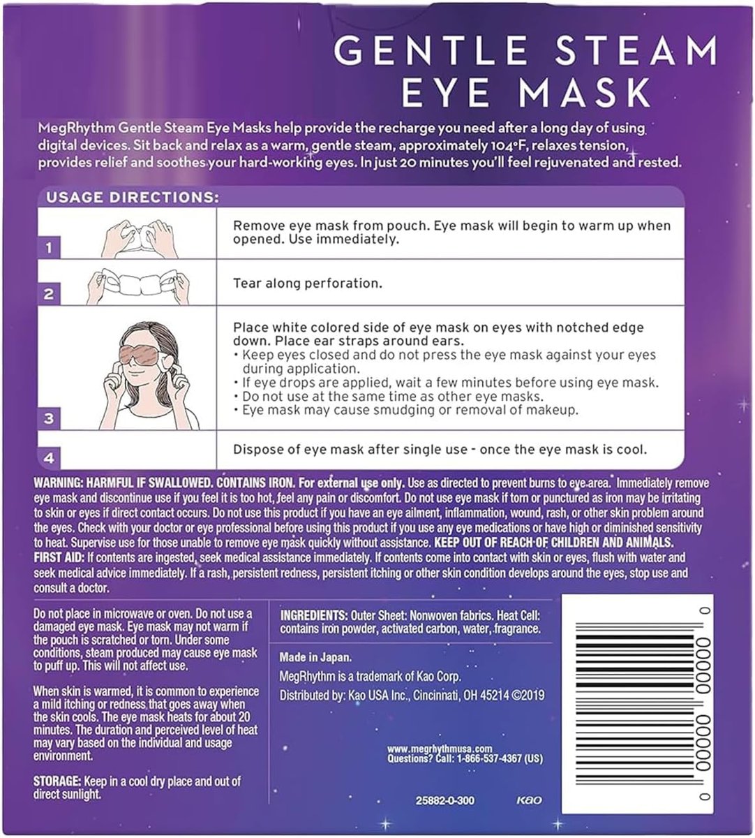 Shokunin Megurism Gentle Steam Hot Eye Mask - Chamomile, 12 Count, White Avelisse