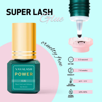 VAVALASH Eyelash Extension Glue - 0.3 Sec Drying Time, 9 Weeks Retention, Professional Lash Adhesive (Power, 5ml) Avelisse