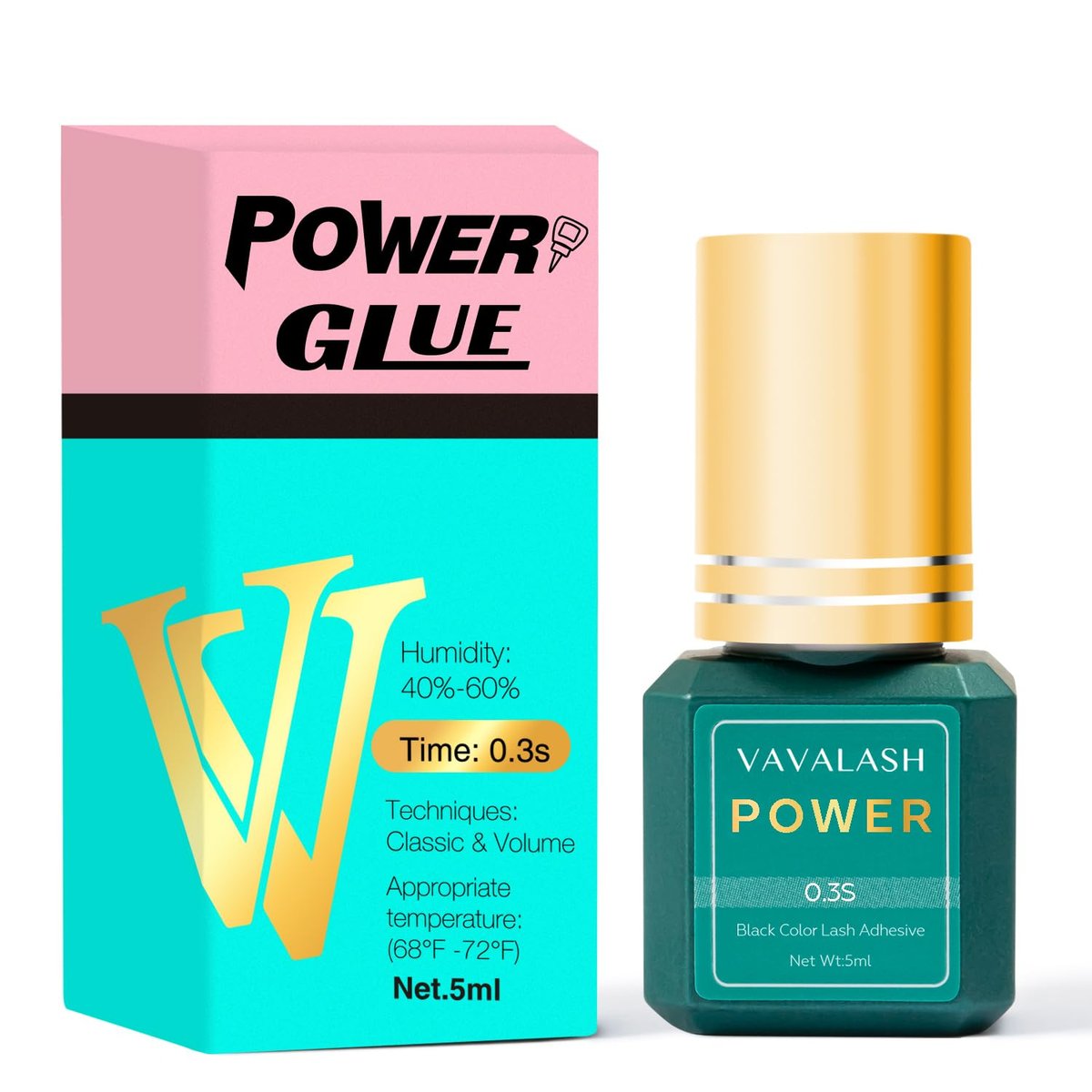 VAVALASH Eyelash Extension Glue - 0.3 Sec Drying Time, 9 Weeks Retention, Professional Lash Adhesive (Power, 5ml) Avelisse