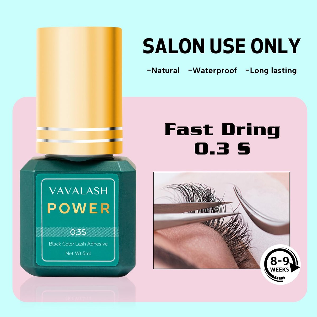 VAVALASH Eyelash Extension Glue - 0.3 Sec Drying Time, 9 Weeks Retention, Professional Lash Adhesive (Power, 5ml) Avelisse