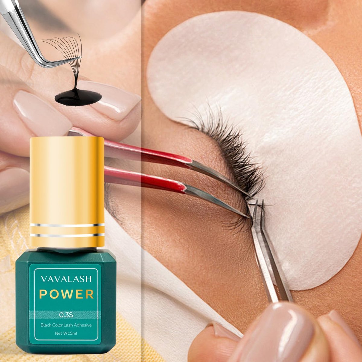VAVALASH Eyelash Extension Glue - 0.3 Sec Drying Time, 9 Weeks Retention, Professional Lash Adhesive (Power, 5ml) Avelisse