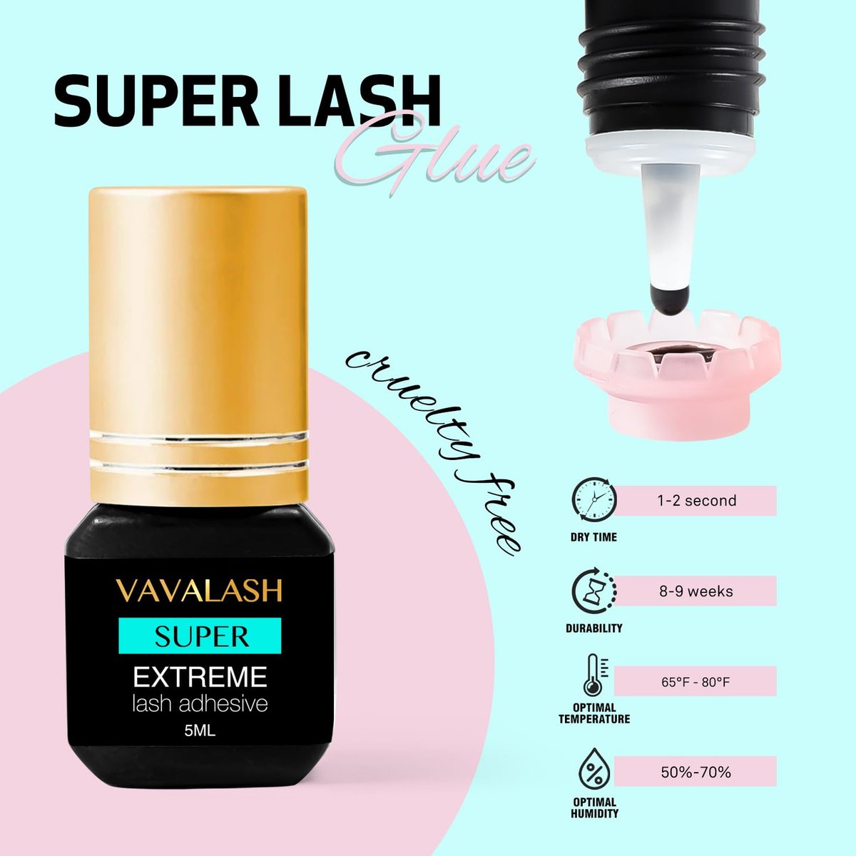 VAVALASH Professional Eyelash Extension Glue – 1 Second Drying, Long Lasting Black Lash Adhesive for Artists (5ml) Avelisse
