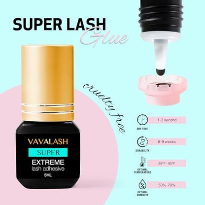 VAVALASH Professional Eyelash Extension Glue – 1 Second Drying, Long Lasting Black Lash Adhesive for Artists (5ml) Avelisse