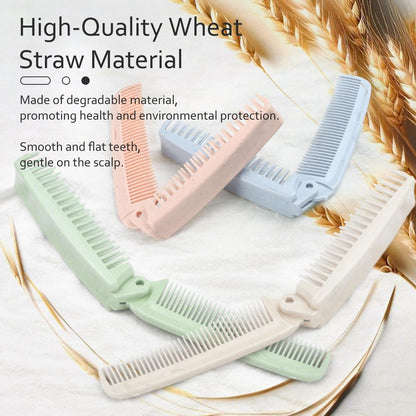 4 PCS Wheat Straw Foldable Hair & Makeup Comb Set - Eco-Friendly Travel Combs for Men & Women (Light Brown)