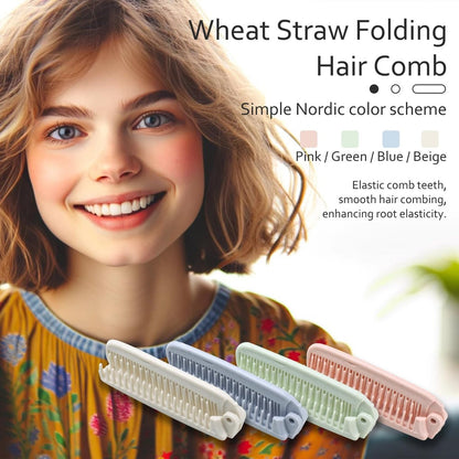 4 PCS Wheat Straw Foldable Hair & Makeup Comb Set - Eco-Friendly Travel Combs for Men & Women (Light Brown)