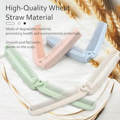 4 PCS Wheat Straw Foldable Hair & Makeup Comb Set - Eco-Friendly Travel Combs for Men & Women (Light Brown)