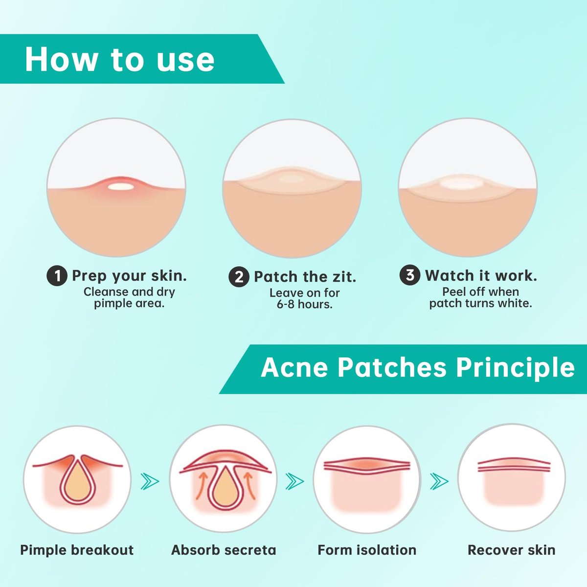 Aquuaera Pimple Patches for Face, Acne Patches Hydrocolloid Patches for Covering Zits and Blemishes, Spot Care for Face, Absorb Fluid, 4 Sizes (210 Count) - görsel 11