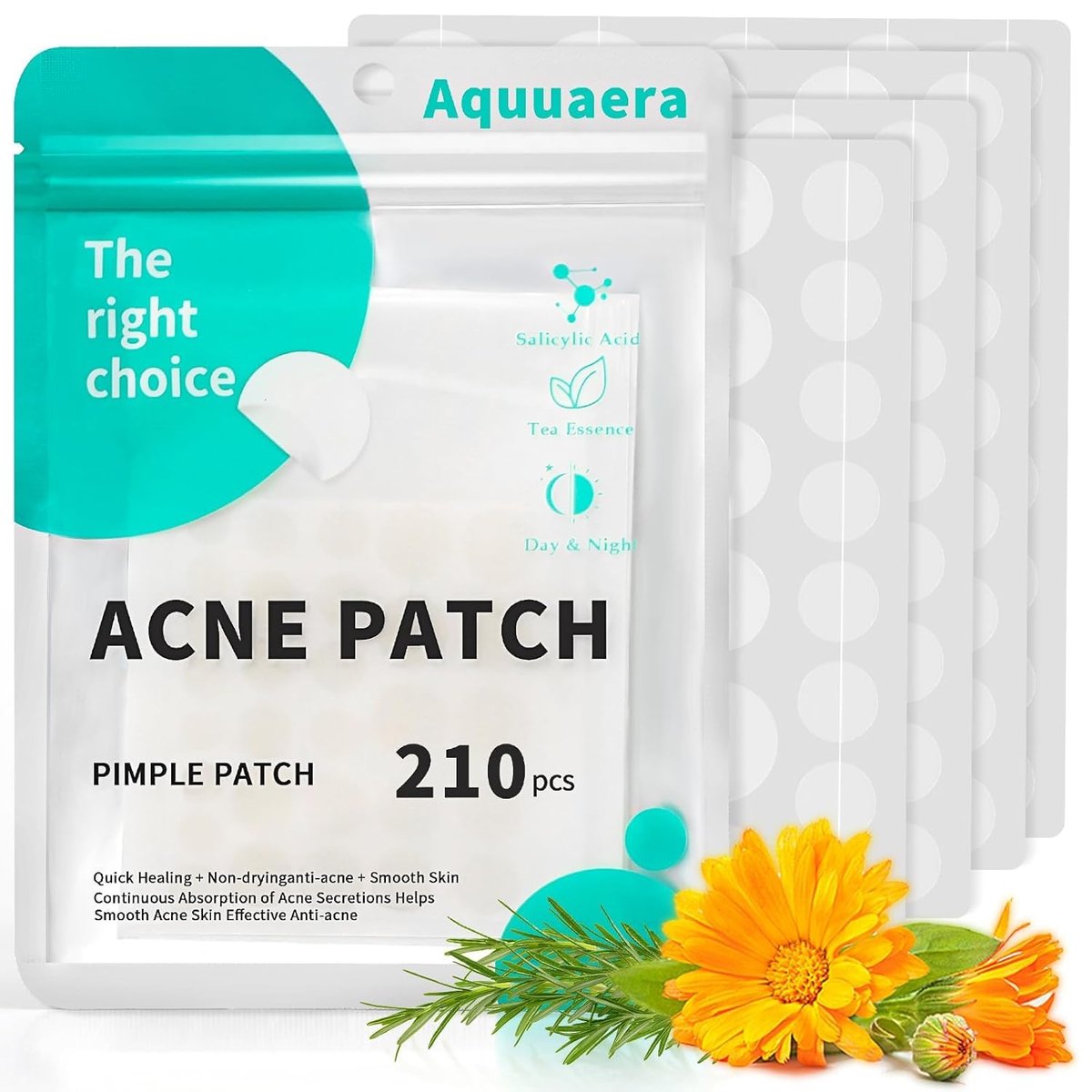 Aquuaera Pimple Patches for Face, Acne Patches Hydrocolloid Patches for Covering Zits and Blemishes, Spot Care for Face, Absorb Fluid, 4 Sizes (210 Count) - görsel 1