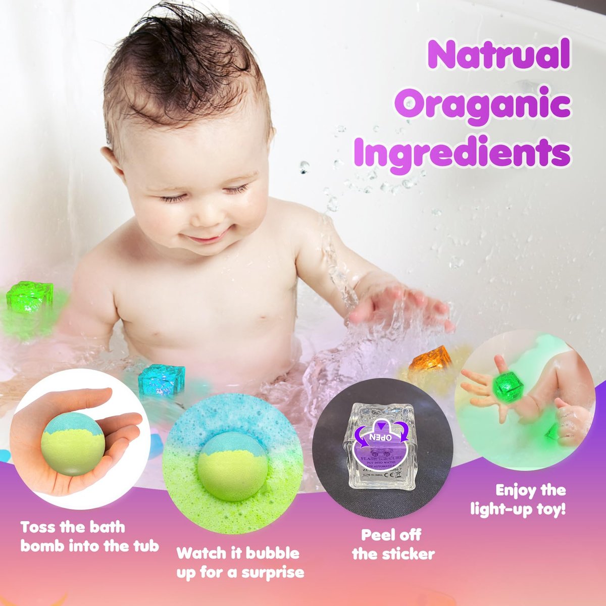 8 Pack Light Up Bath Bombs for Kids with Surprise Toys Inside - 3.5 oz Each, Handmade with Essential Oils, Moisturizing Spa Gift Set for Women, Birthday, Party, Christmas Avelisse