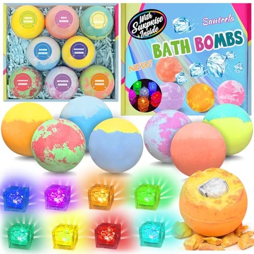 8 Pack Light Up Bath Bombs for Kids with Surprise Toys Inside - 3.5 oz Each, Handmade with Essential Oils, Moisturizing Spa Gift Set for Women, Birthday, Party, Christmas Avelisse